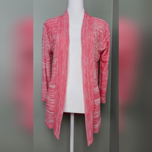 NY Collection Petite Pink Heather Cardigan Sweater SMALL 3/4 Sleeves - Picture 1 of 6